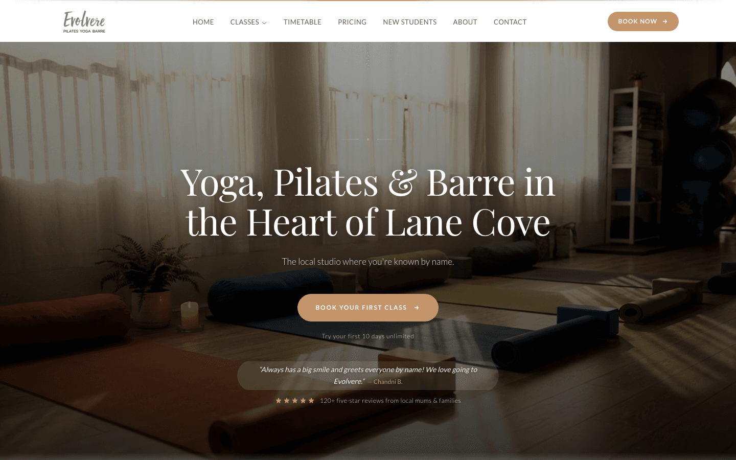 Evolvere Pilates & Yoga — client website